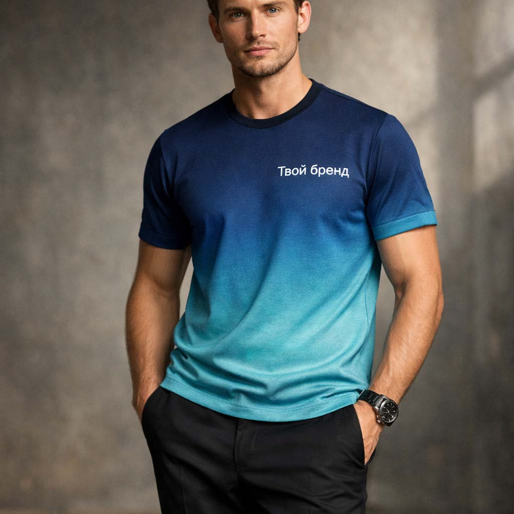 футболка корпоративная мужская градиент синяя вид спереди