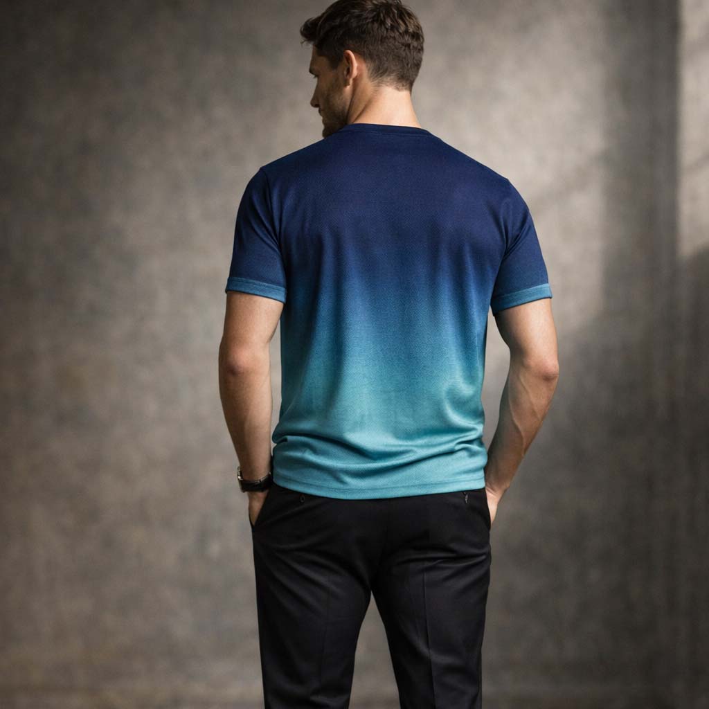 футболка корпоративная мужская градиент синяя вид сзади