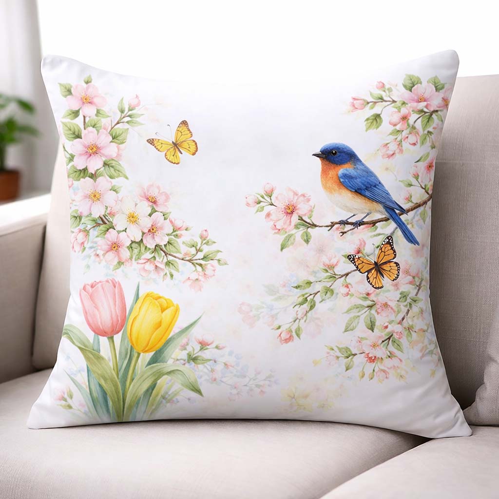 подушка с птичкой